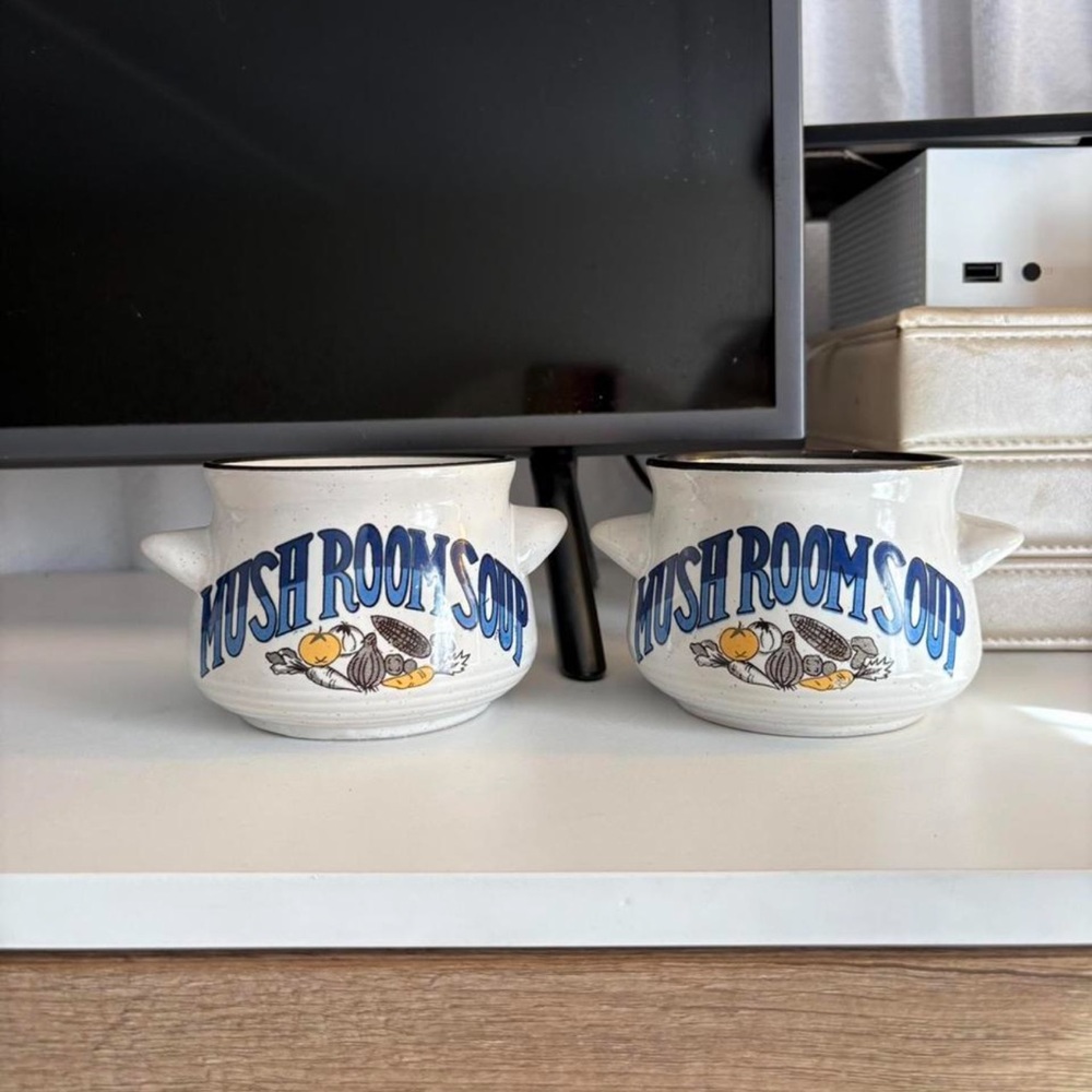 Mushroom Soup Ceramic Bowls - White